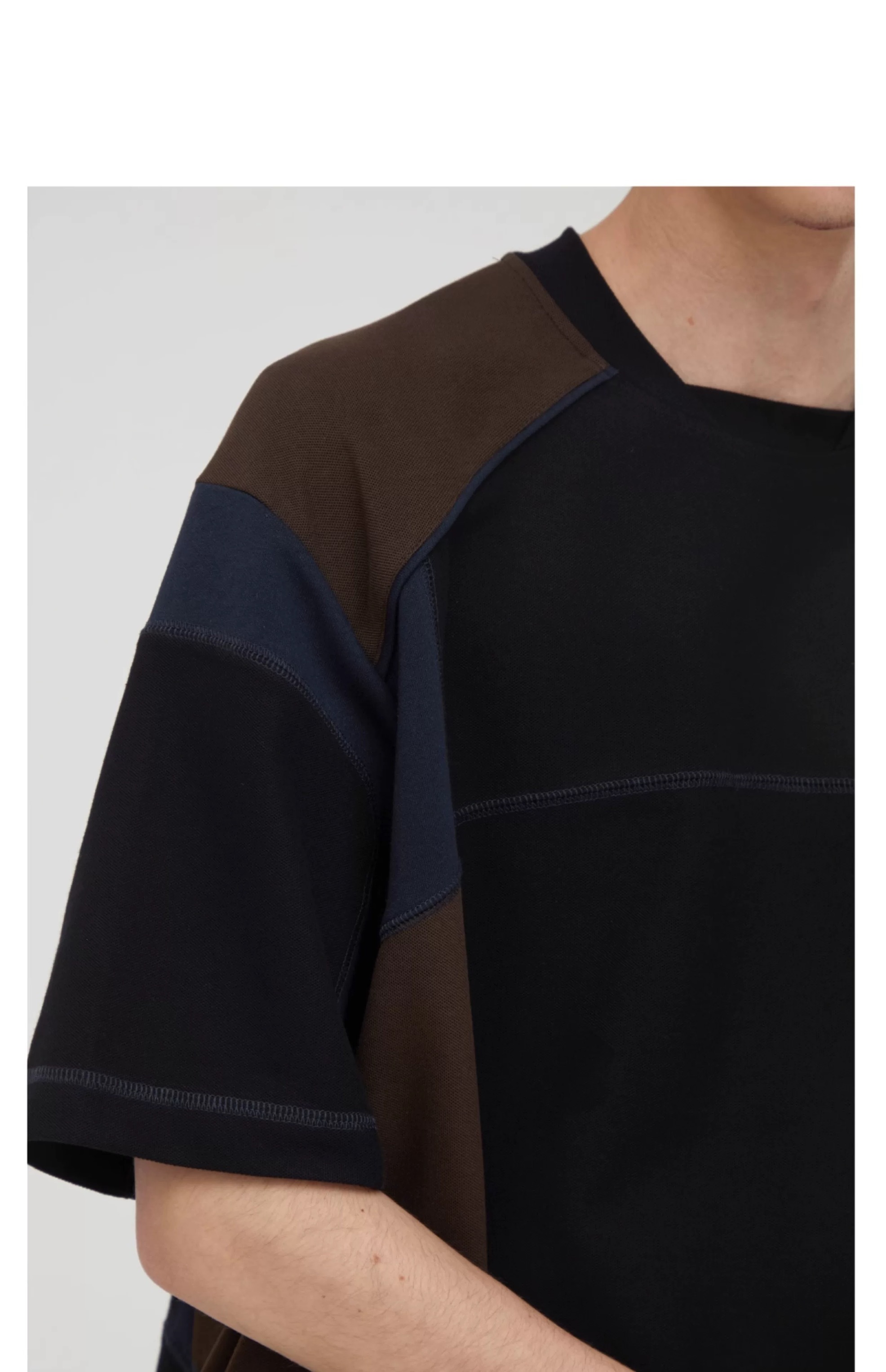 DECESOLO 撞色線拼接珠地網眼復古運動T