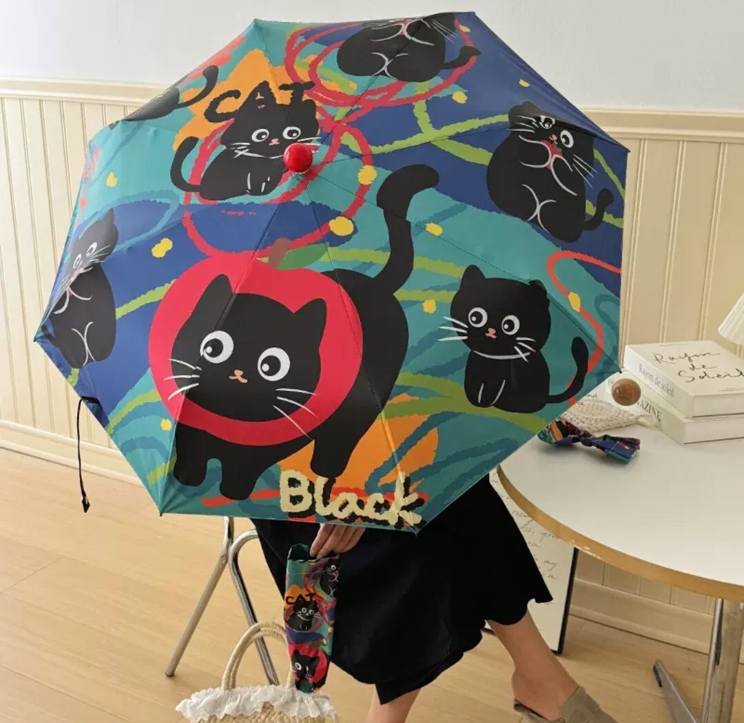 復古小黑貓迷你晴雨傘