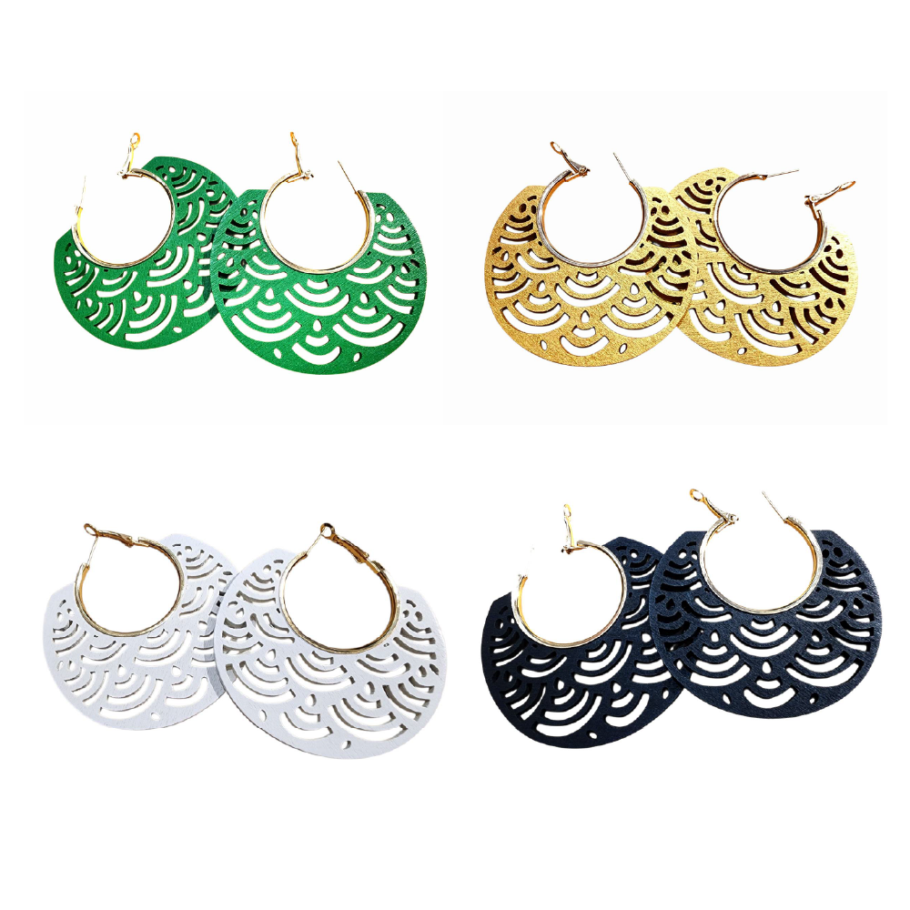 原藝文選品 / 泰選物 / 木質扇文雕花耳環 (四色)