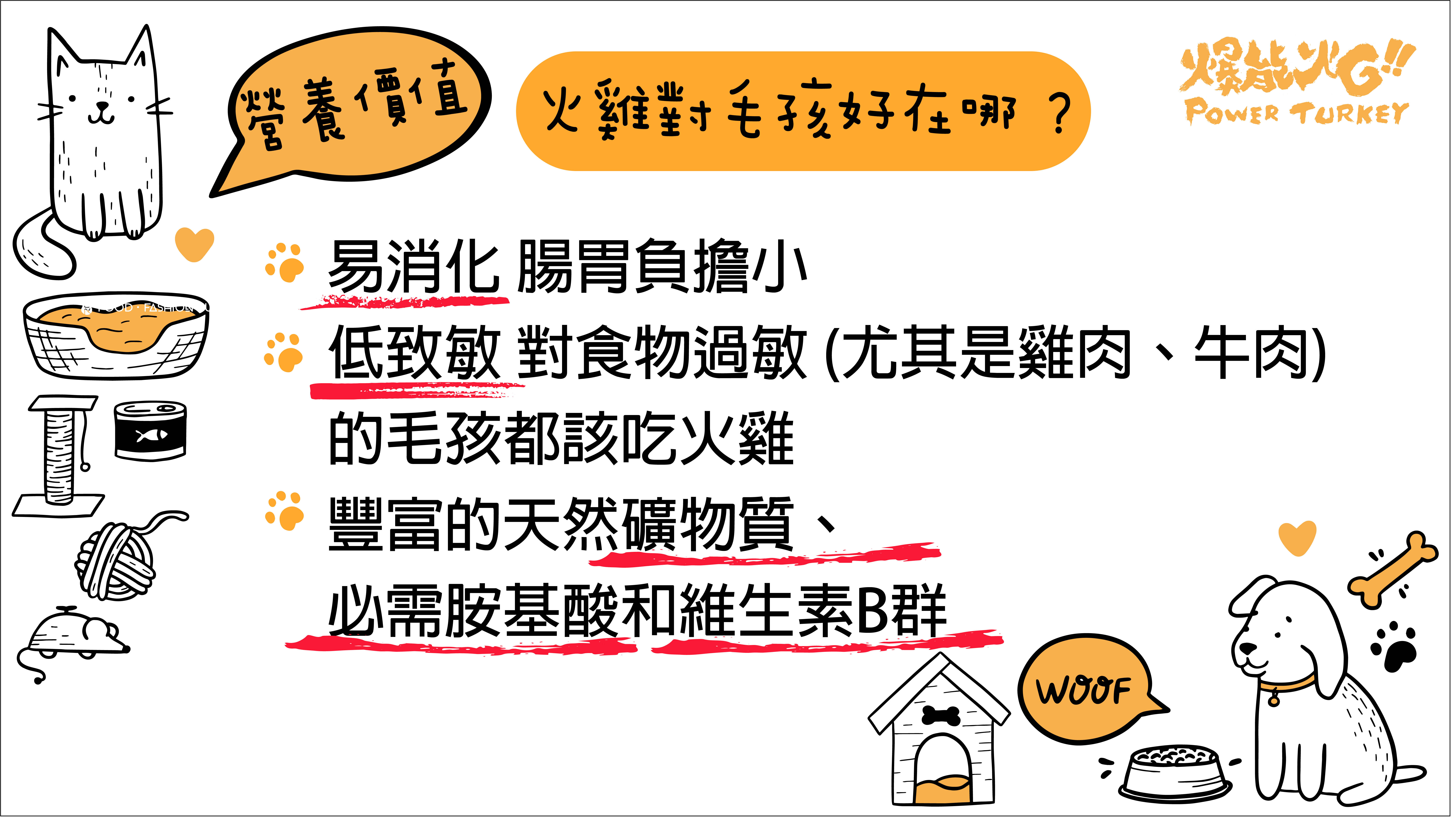 照片ALT 1 :  1. 易消化 腸胃負擔小 2. 低致敏 有食物過敏 (尤其是雞肉、牛肉) 的毛孩都該試試火雞 3. 豐富的天然礦物質、必需胺基酸和維生素B群_爆能火G_趕食髦