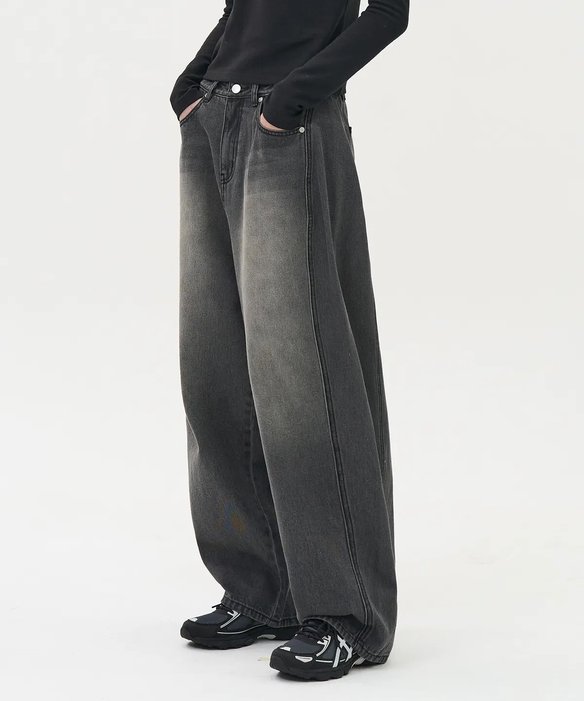 【OWN】TOFFEE 女生 寬褲 水洗 刷白 寬鬆 獨特 設計 女款 藍色 黑色