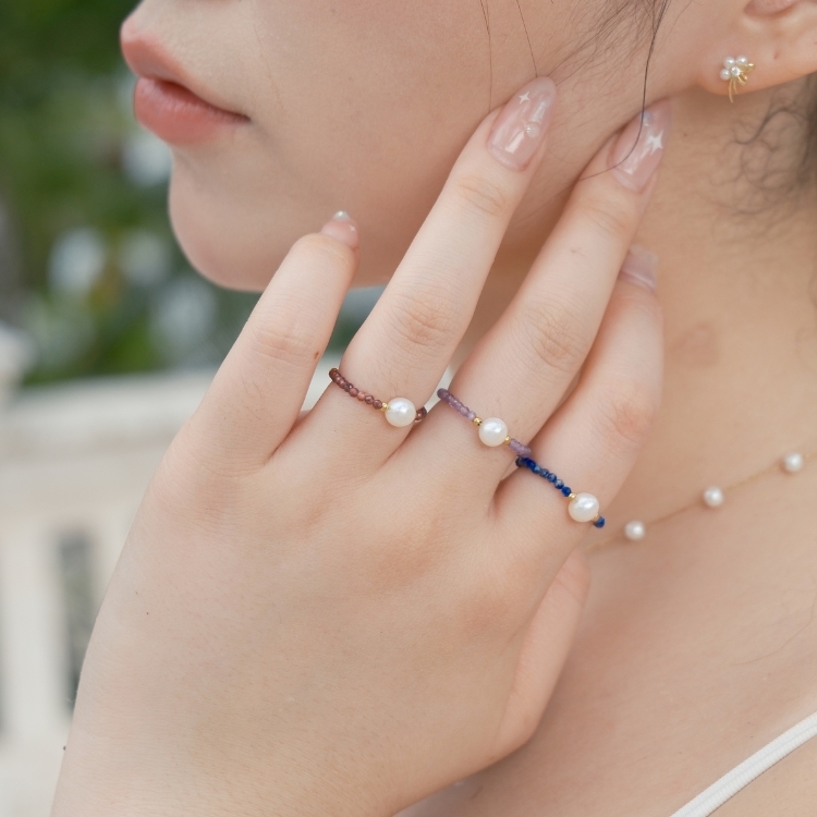 珍珠泡泡系列❤️紅醺泡泡 天然珍珠 石榴石鍊戒 戒指