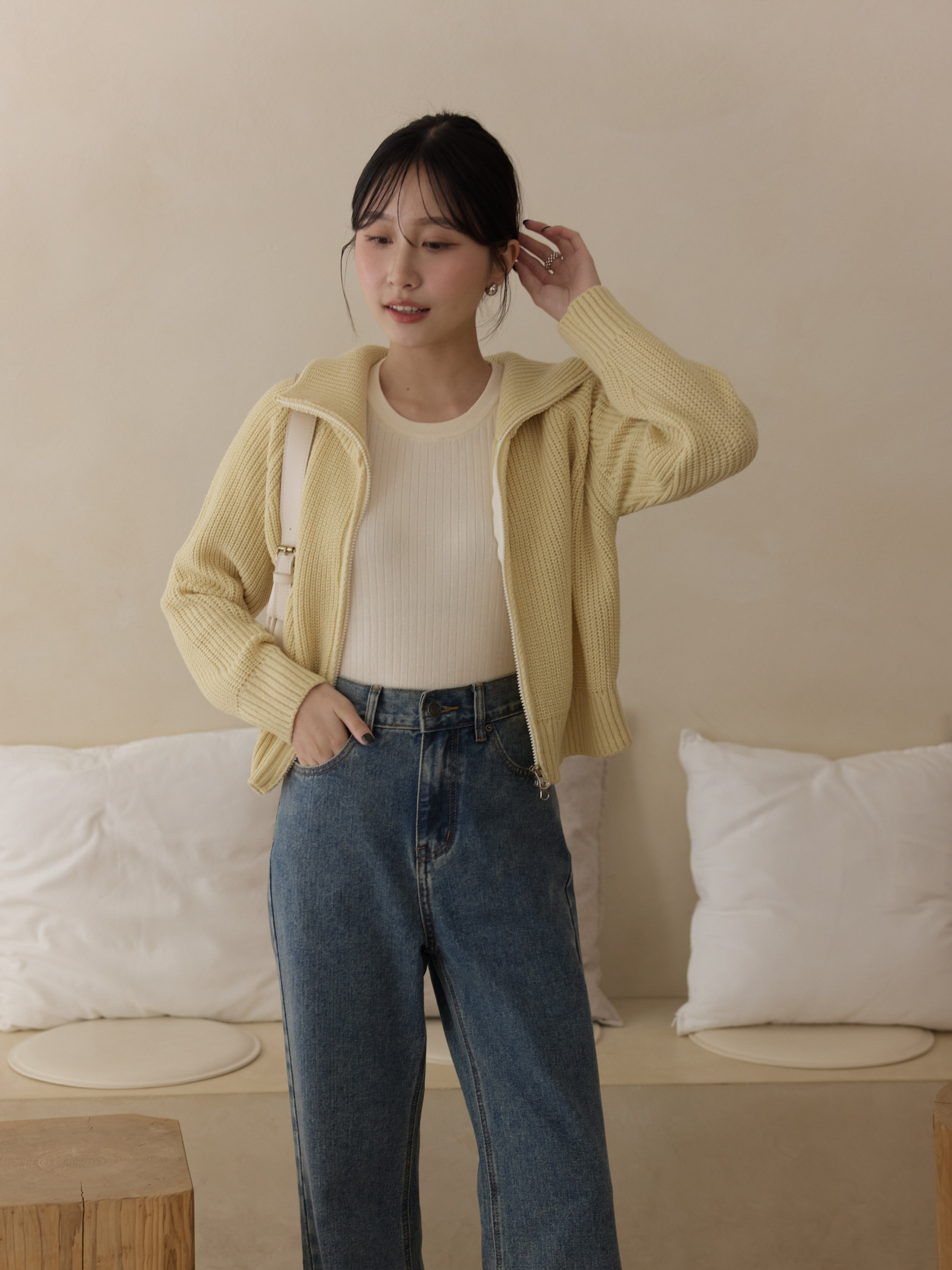 百搭雙拉鍊兩穿針織