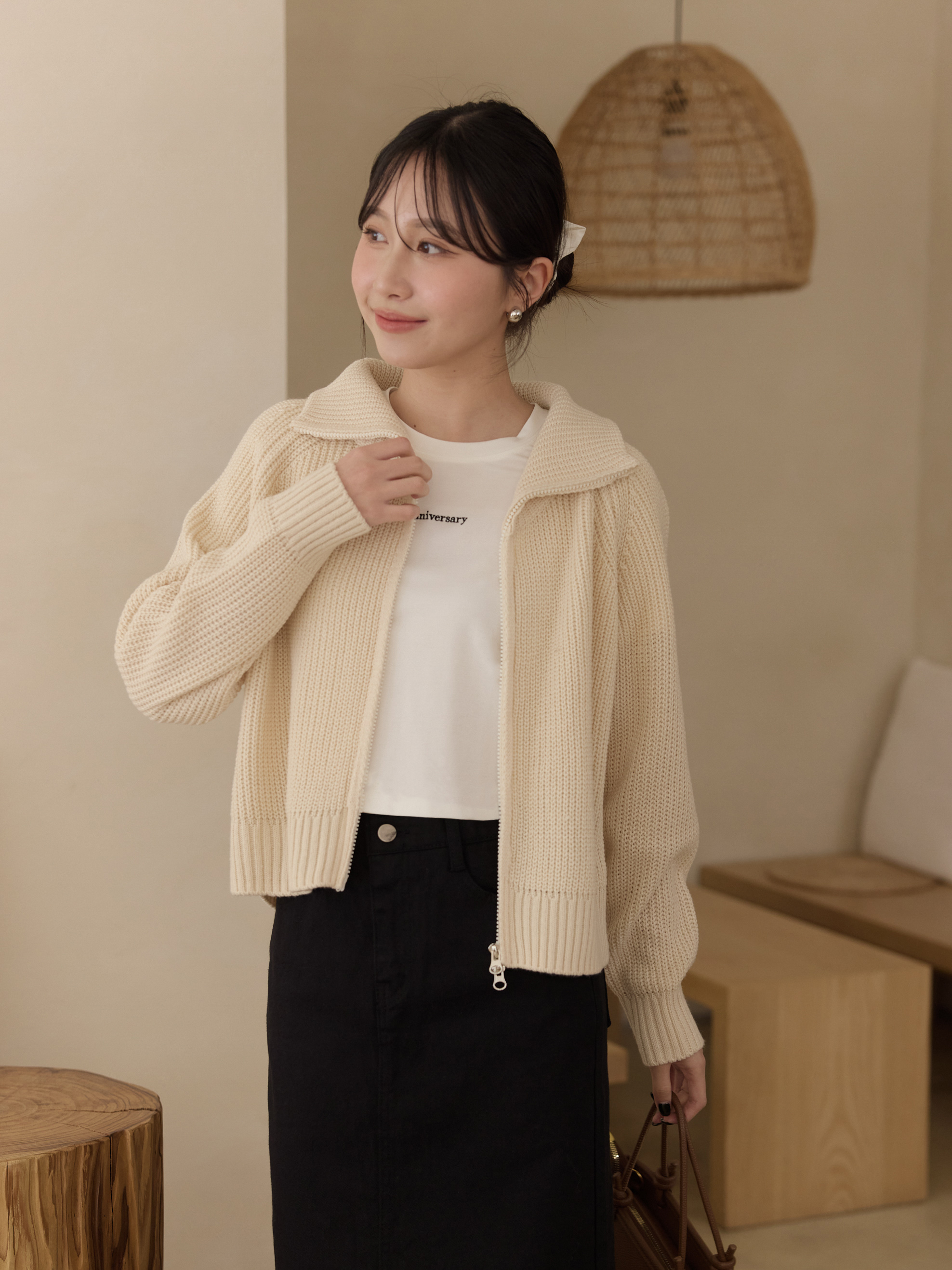 百搭雙拉鍊兩穿針織