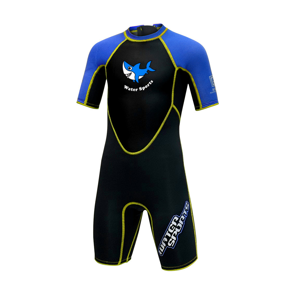 3.5mm 兒童 CR 絨毛內裡游泳連身保暖衣 - 藍/黃