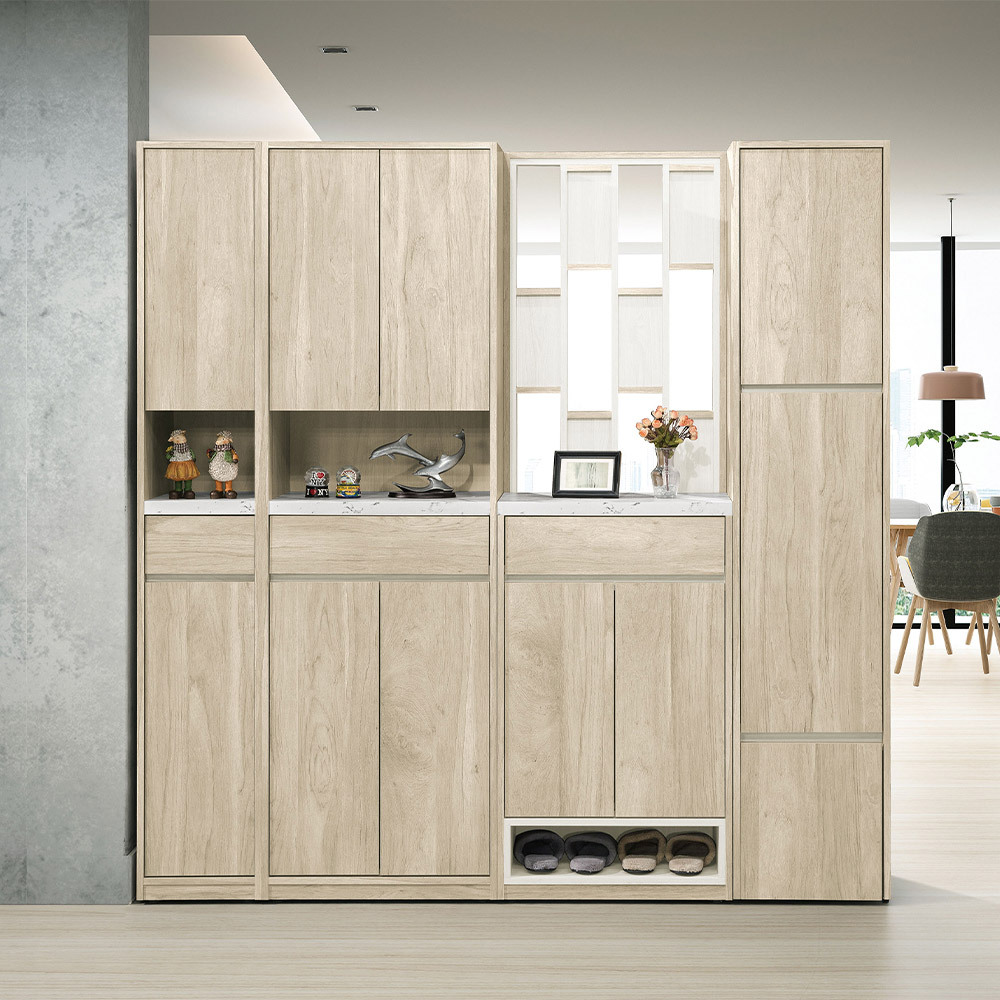 羅菲6.4尺仿石面造型屏風玄關高鞋櫃組合