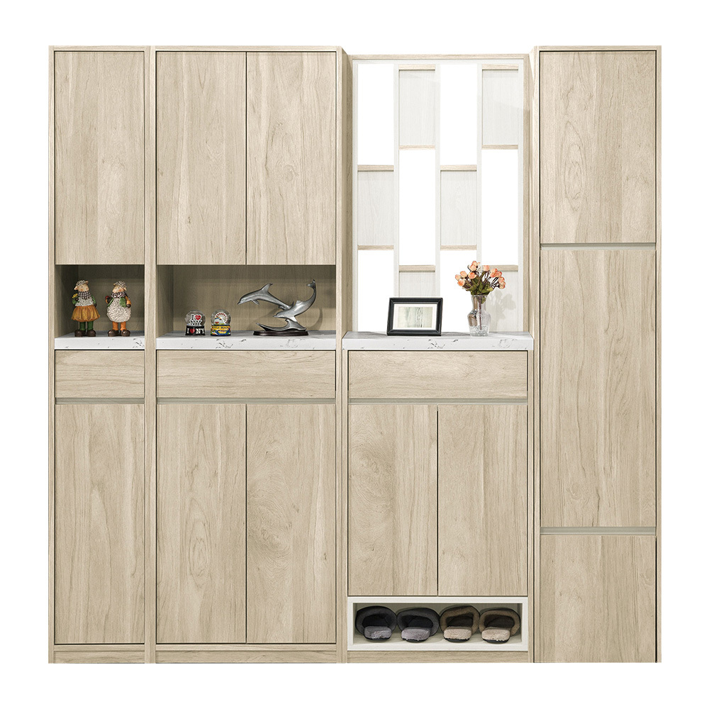 羅菲6.4尺仿石面造型屏風玄關高鞋櫃組合