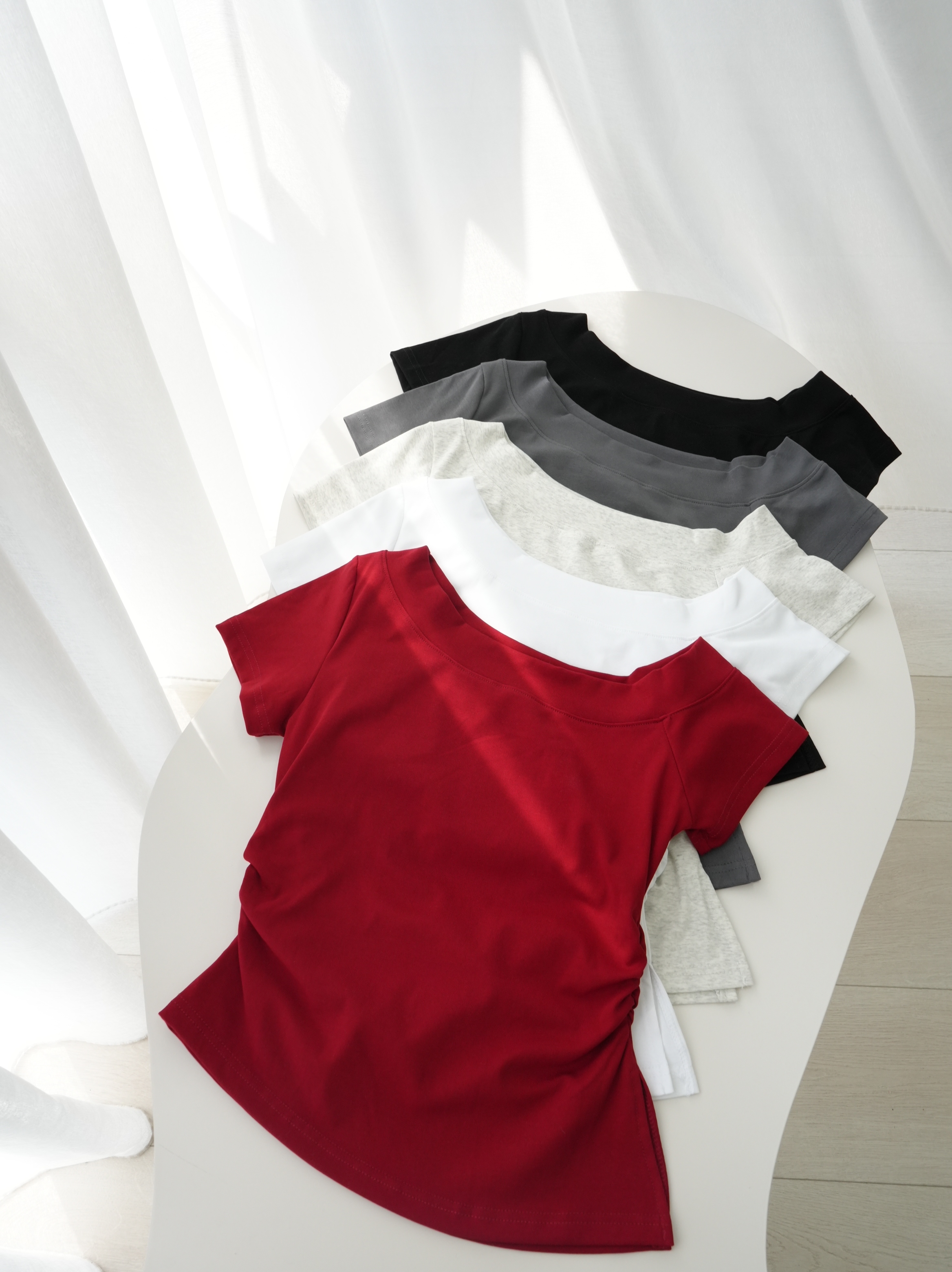 法朵Fado shop｜ 斜肩領口縮腰短T 0213177