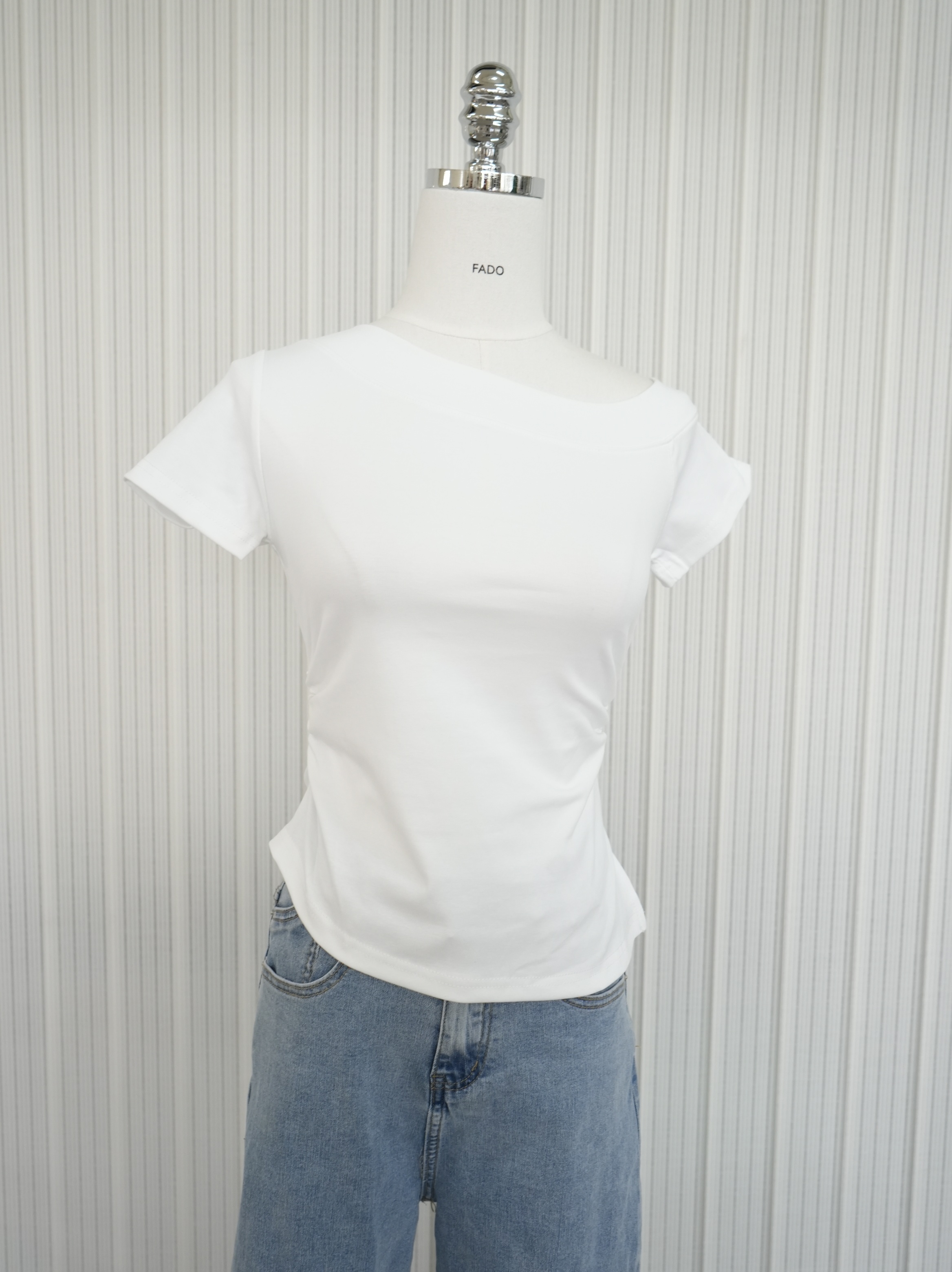 法朵Fado shop｜ 斜肩領口縮腰短T 0213177