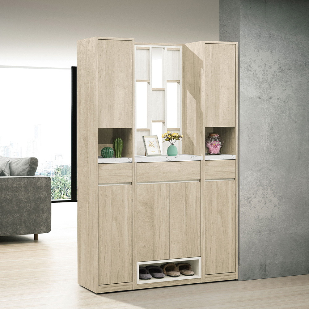 羅菲4.1尺仿石面造型屏風玄關高鞋櫃組合