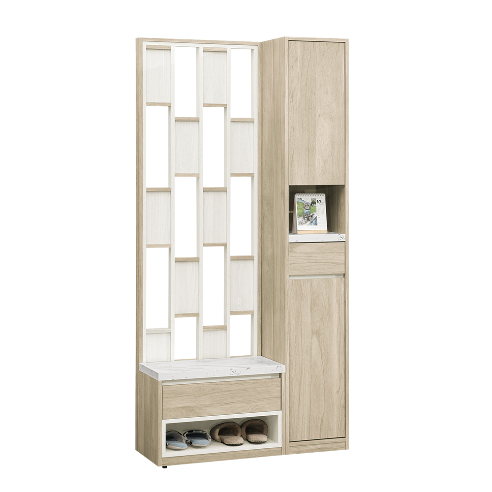 羅菲3.1尺仿石面造型屏風玄關高鞋櫃組合(屏風座鞋櫃+二門單抽中開放鞋櫃)