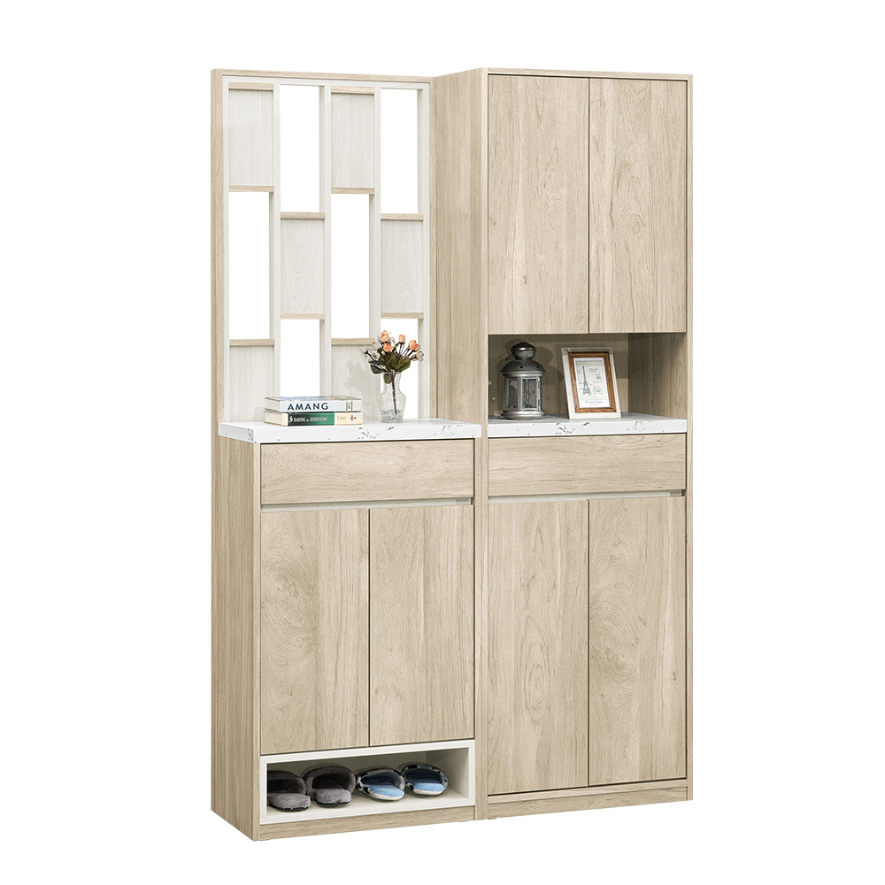 羅菲4尺仿石面造型屏風玄關高鞋櫃組合(二門單抽屏風鞋櫃+四門單抽中開放鞋櫃)