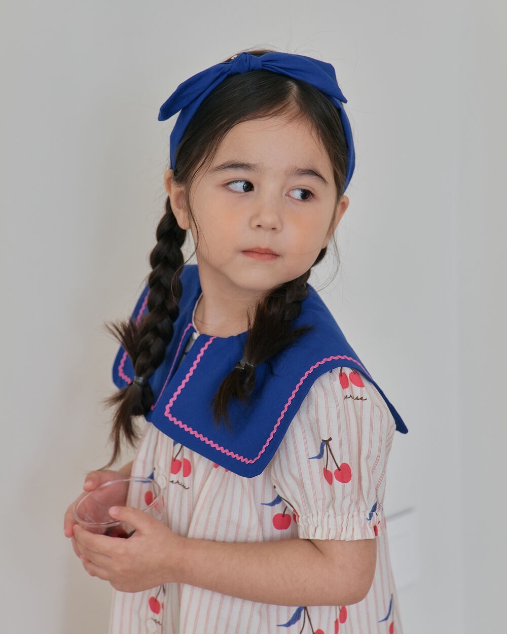 [7月第三週出貨]-海軍領櫻桃連身裙｜奶油色