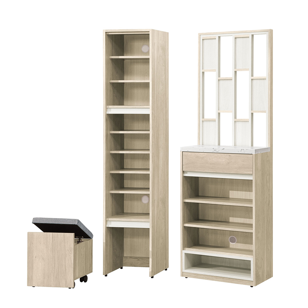 羅菲3.3尺仿石面造型屏風玄關高鞋櫃組合(二門附穿鞋椅鞋櫃+二門單抽屏風鞋櫃)