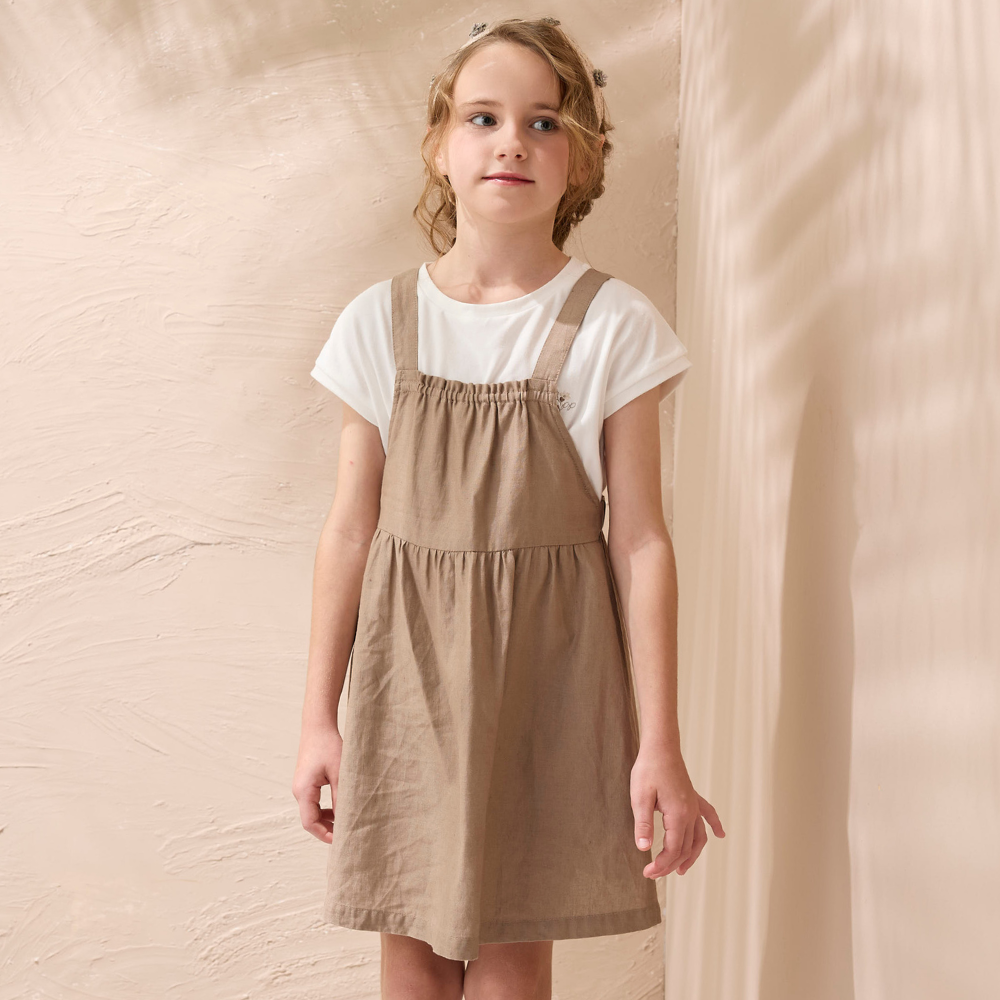 PIPPY百搭兩件式氣質抽縐棉質彈性吊帶裙 卡其