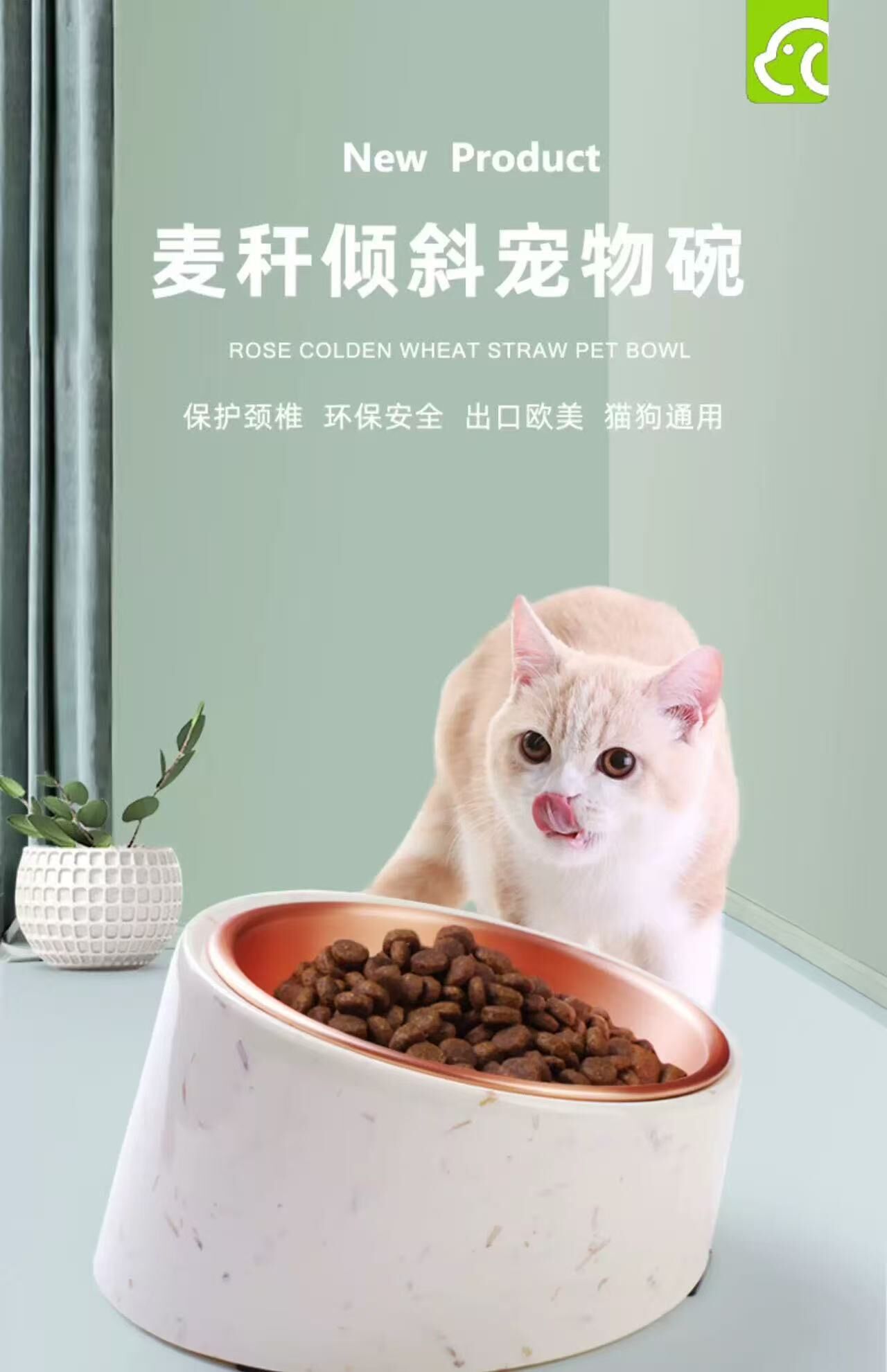 休普麦秆倾斜圆碗猫狗通用食碗小型防洒防漏