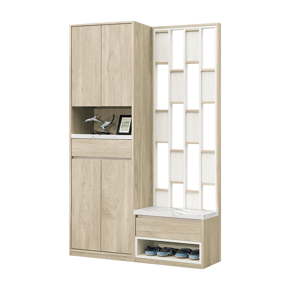 羅菲4尺仿石面造型屏風玄關鞋櫃組合(四門單抽中開放置物鞋櫃+屏風座鞋櫃)