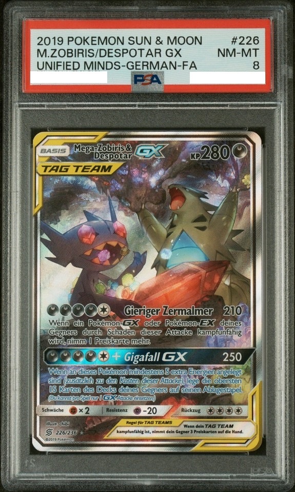 [PSA 8] 2019 Pokémon Mega Zobiris & Despotar GX 226/236 Unified Minds -FA
