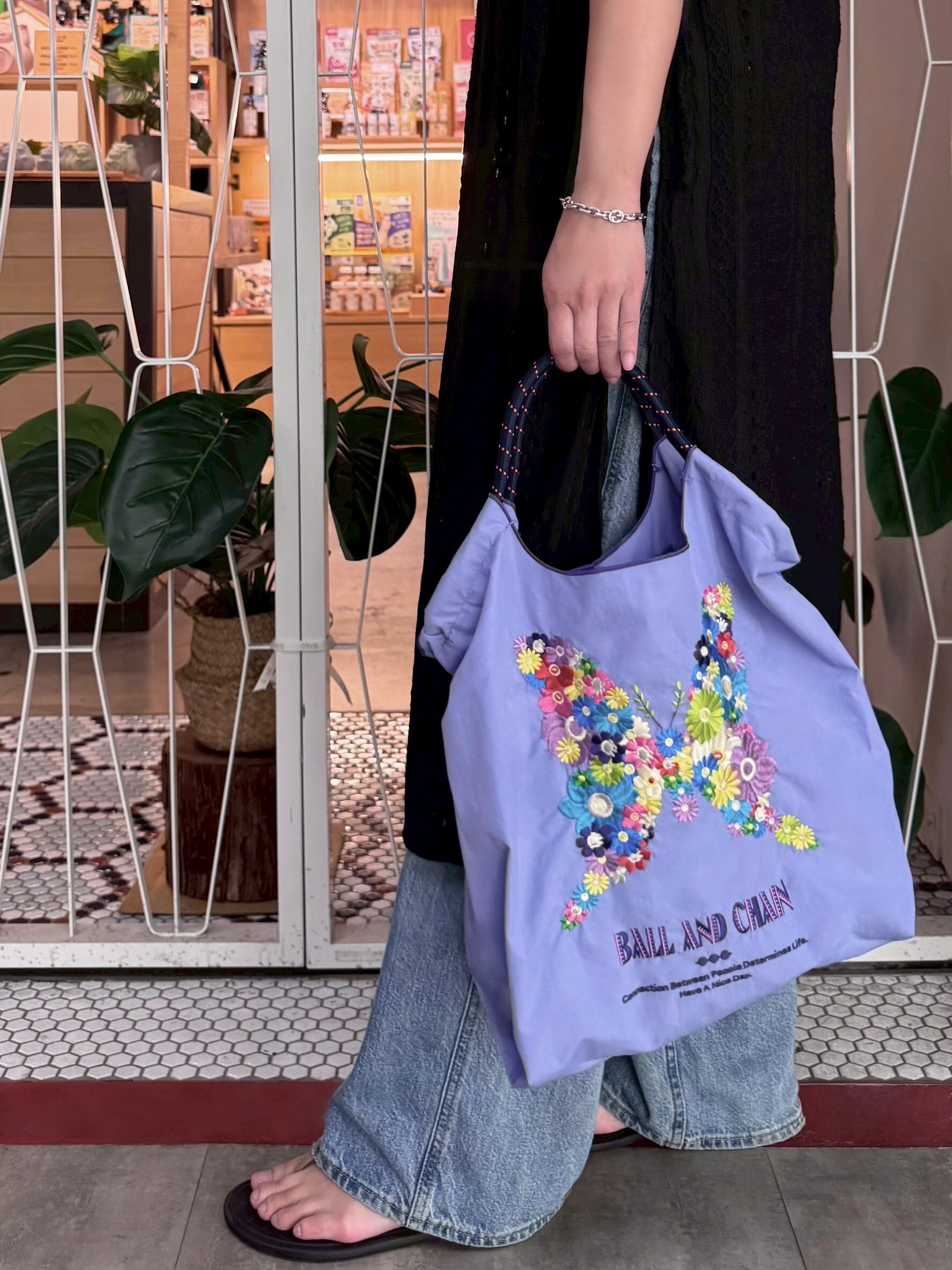 Ball＆Chain 刺繡環保購物袋 M號 - 紫 (30101526)