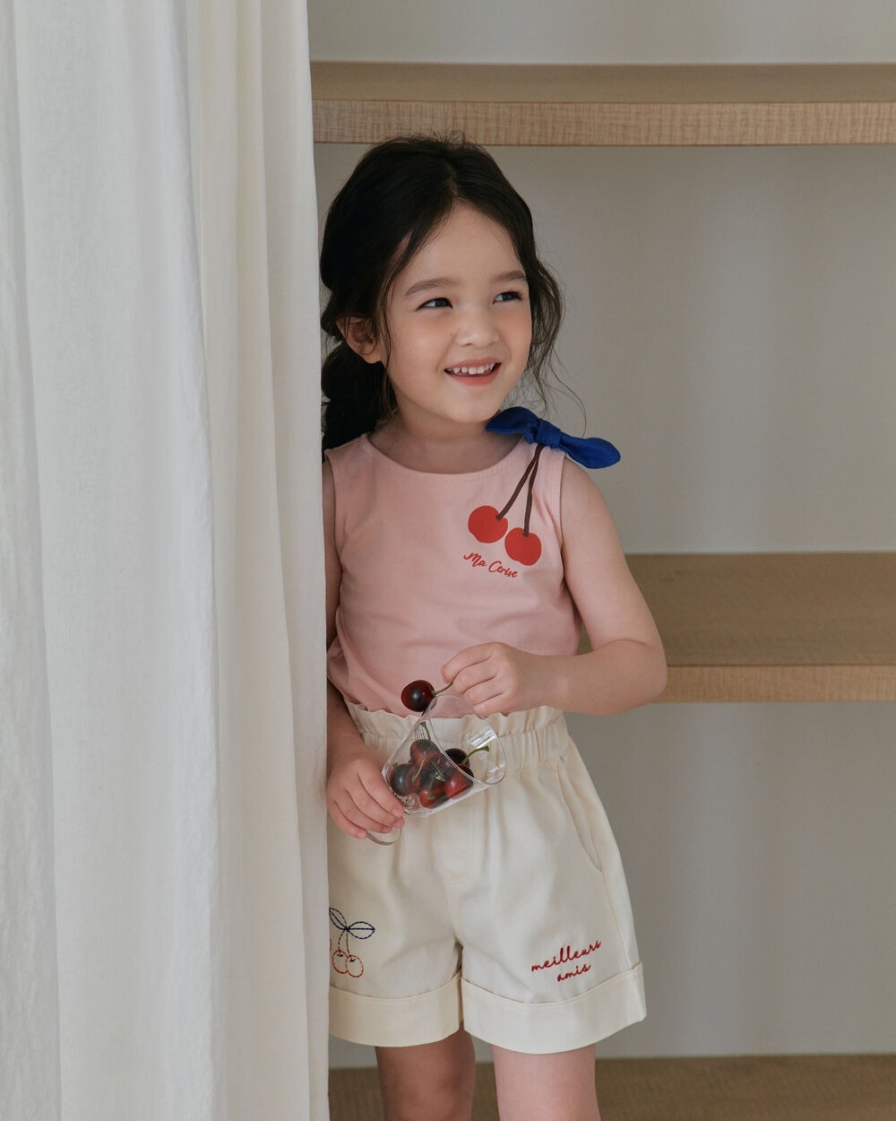 [7月第三週出貨]-櫻桃蝴蝶結點綴T恤｜粉色