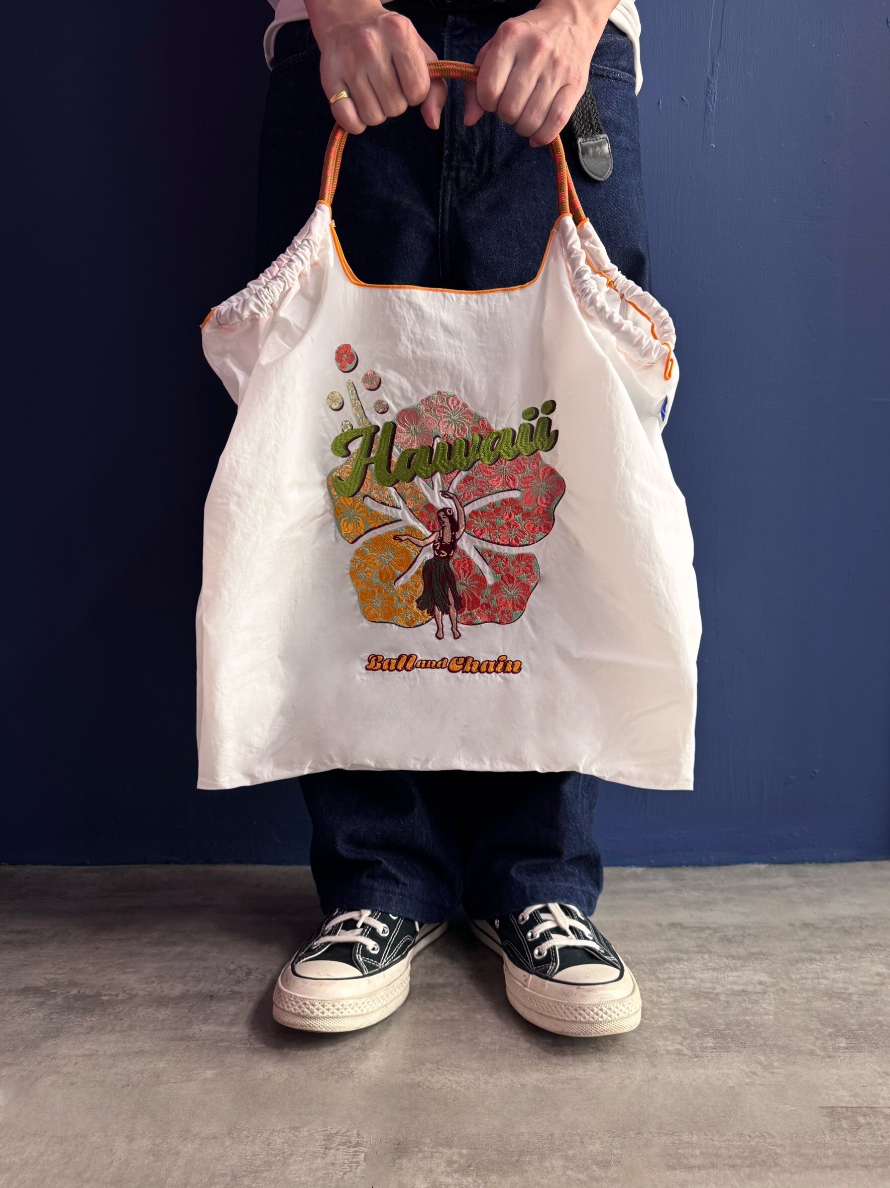 Ball＆Chain 刺繡環保購物袋 L號 - 白 (30115604)