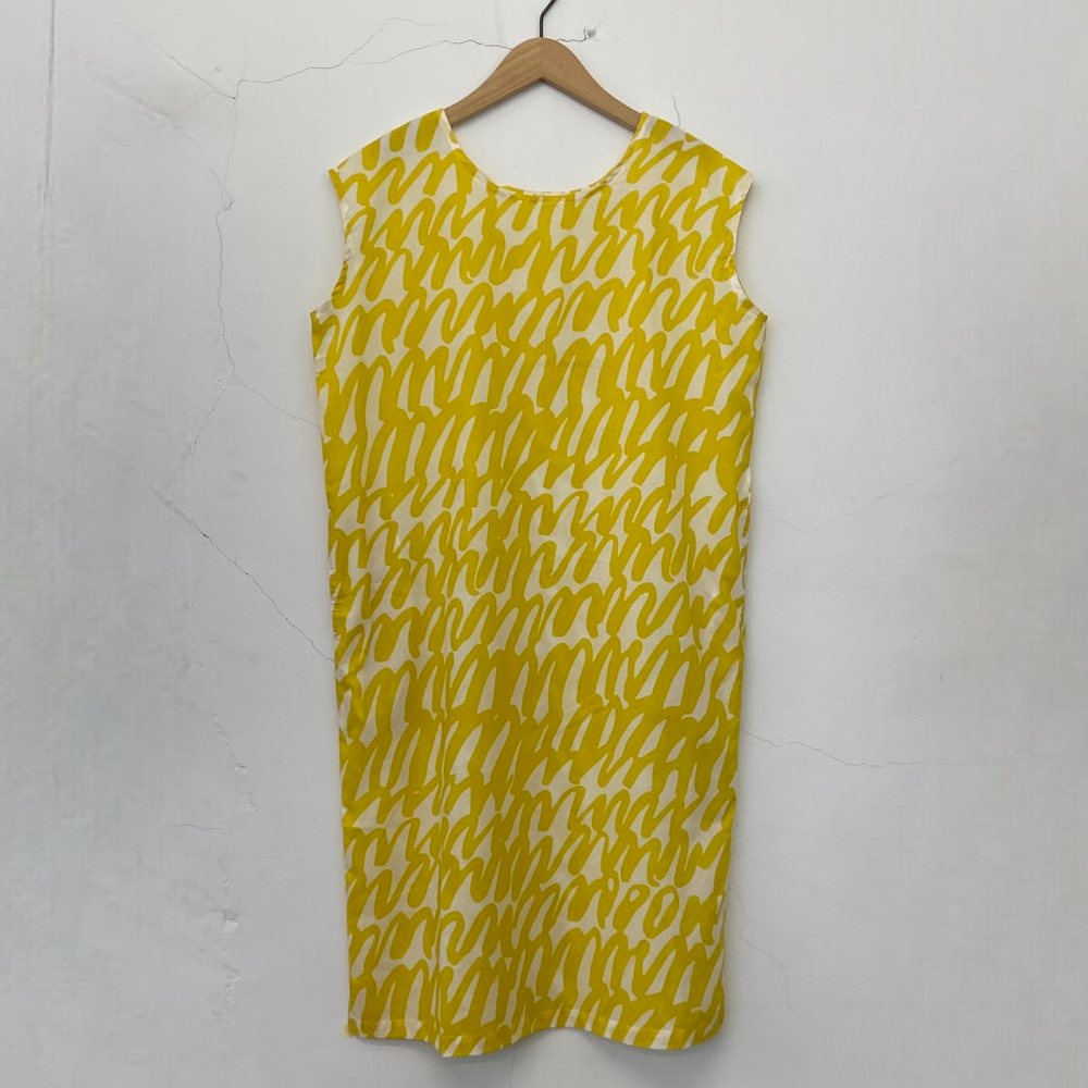 芥黃筆觸棉質洋裝