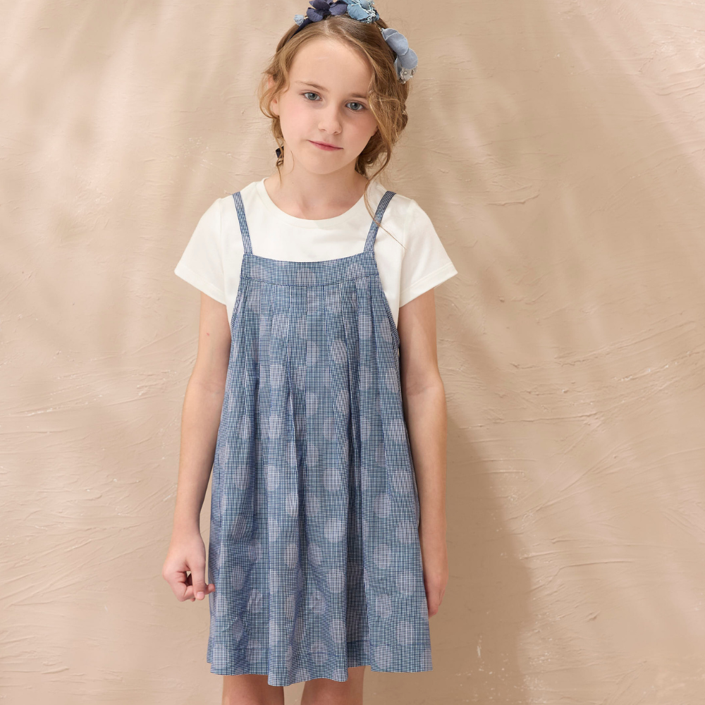 PIPPY 氣質刺繡兩件式純棉吊帶裙 藍