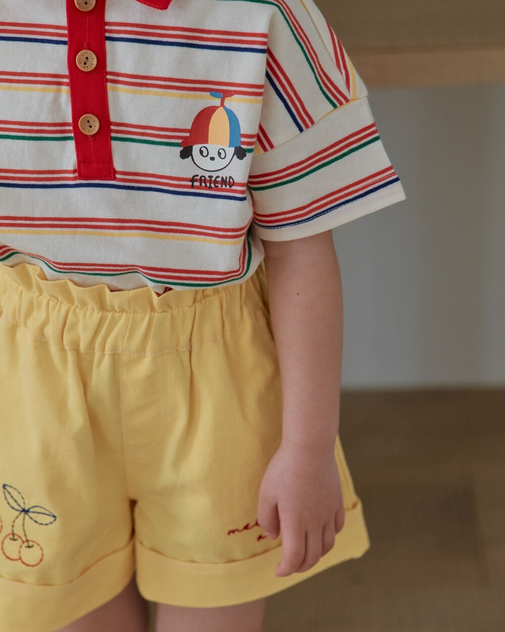 [7月第三週出貨]-櫻桃刺繡短褲｜黃色