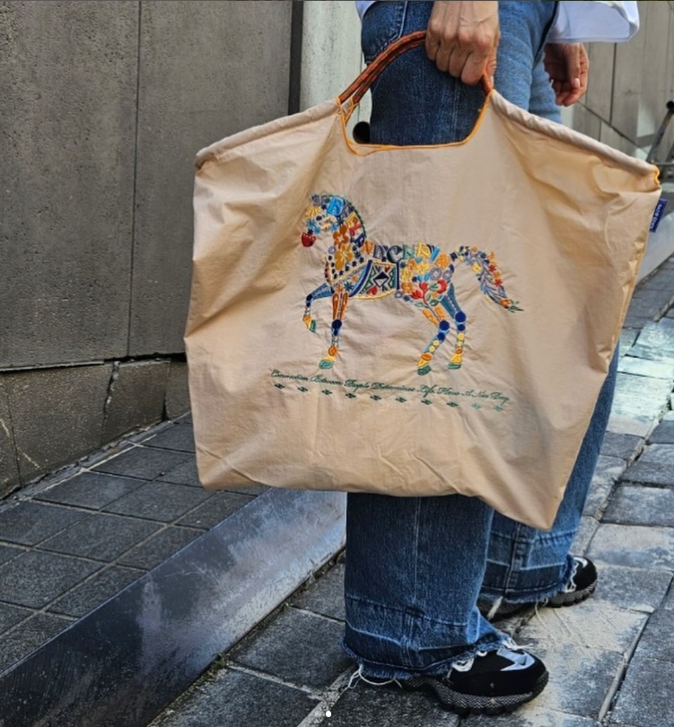 Ball＆Chain 刺繡環保購物袋 L號 - 淺卡其 (30113521)