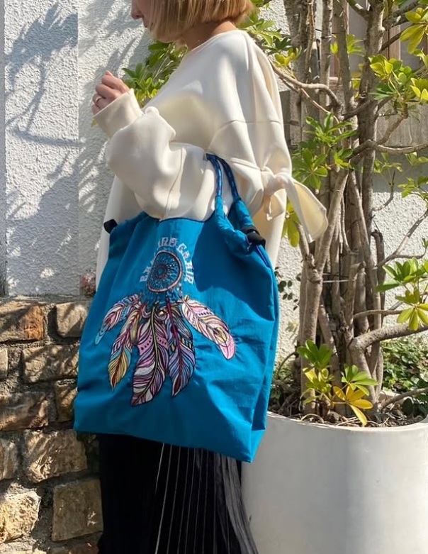 Ball＆Chain 刺繡環保購物袋 M號 - 藍 (30102788)