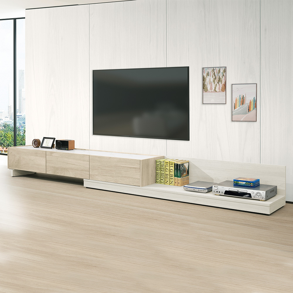 羅菲6尺仿石面三抽伸縮電視櫃/長櫃/視聽櫃(寬182~300公分)