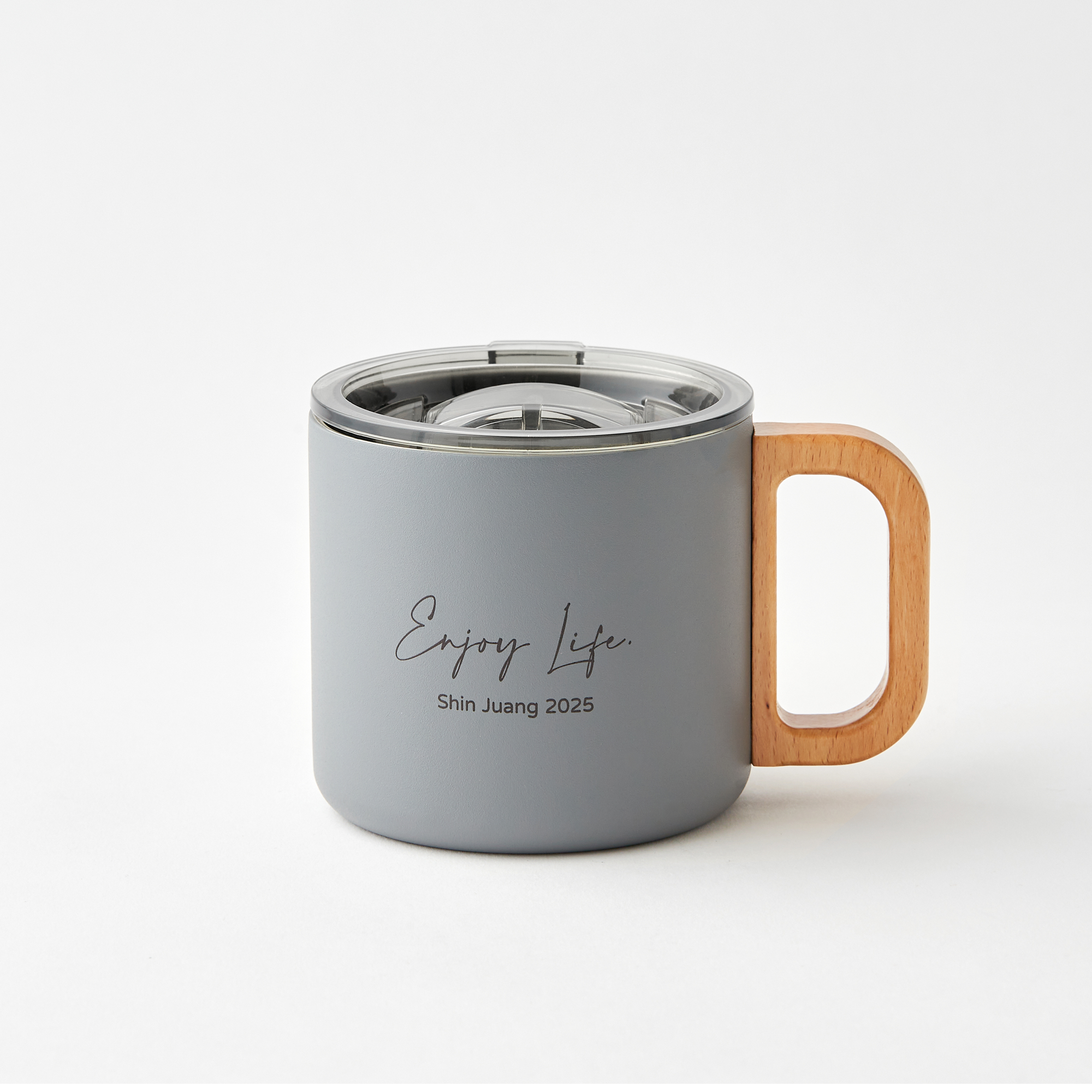 質感原木金屬馬克杯|櫸木手把|雙層不鏽鋼|免費客製化服務|附杯蓋