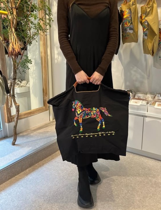 Ball＆Chain 刺繡環保購物袋 L號 - 黑 (30113501)