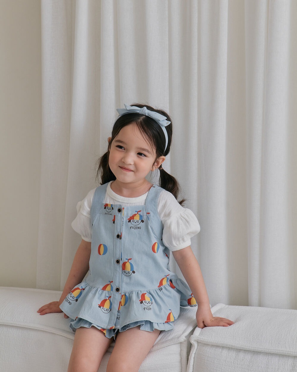 [7月第三週出貨]-朋友牛仔荷葉邊上下套裝｜藍色