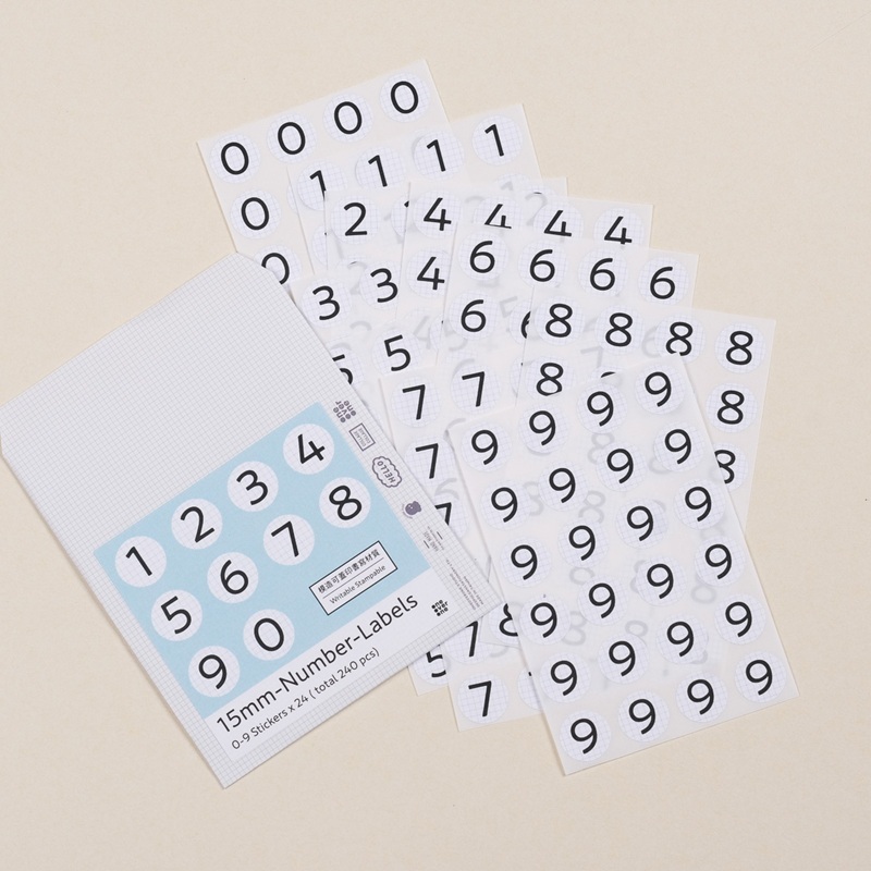 一分之一工作室．1.5CM 淺格線數字 模造標籤貼紙