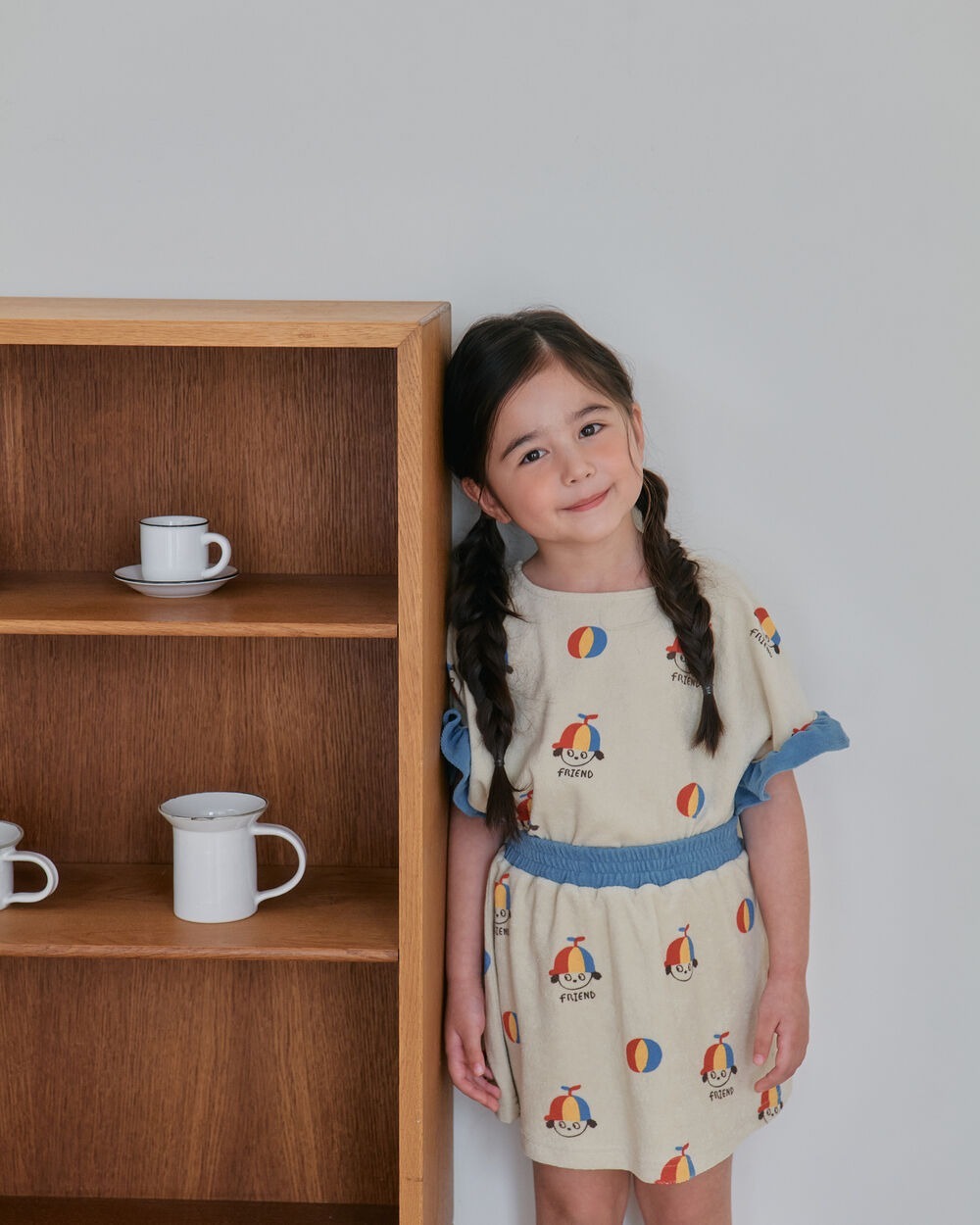 [7月第三週出貨]-朋友毛巾布荷葉邊上衣裙褲套裝｜萊姆綠