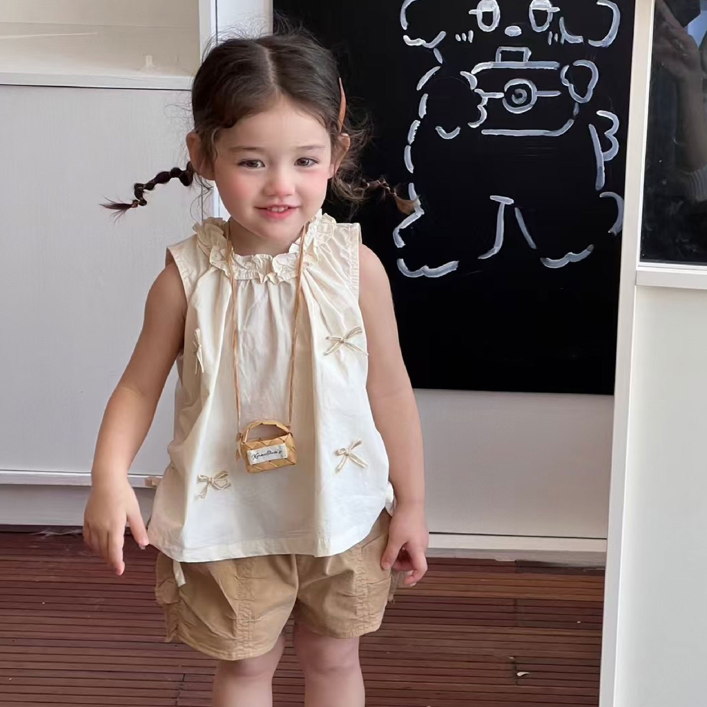 麻繩蝴蝶結側綁帶設計無袖上衣/背心 (H50483)