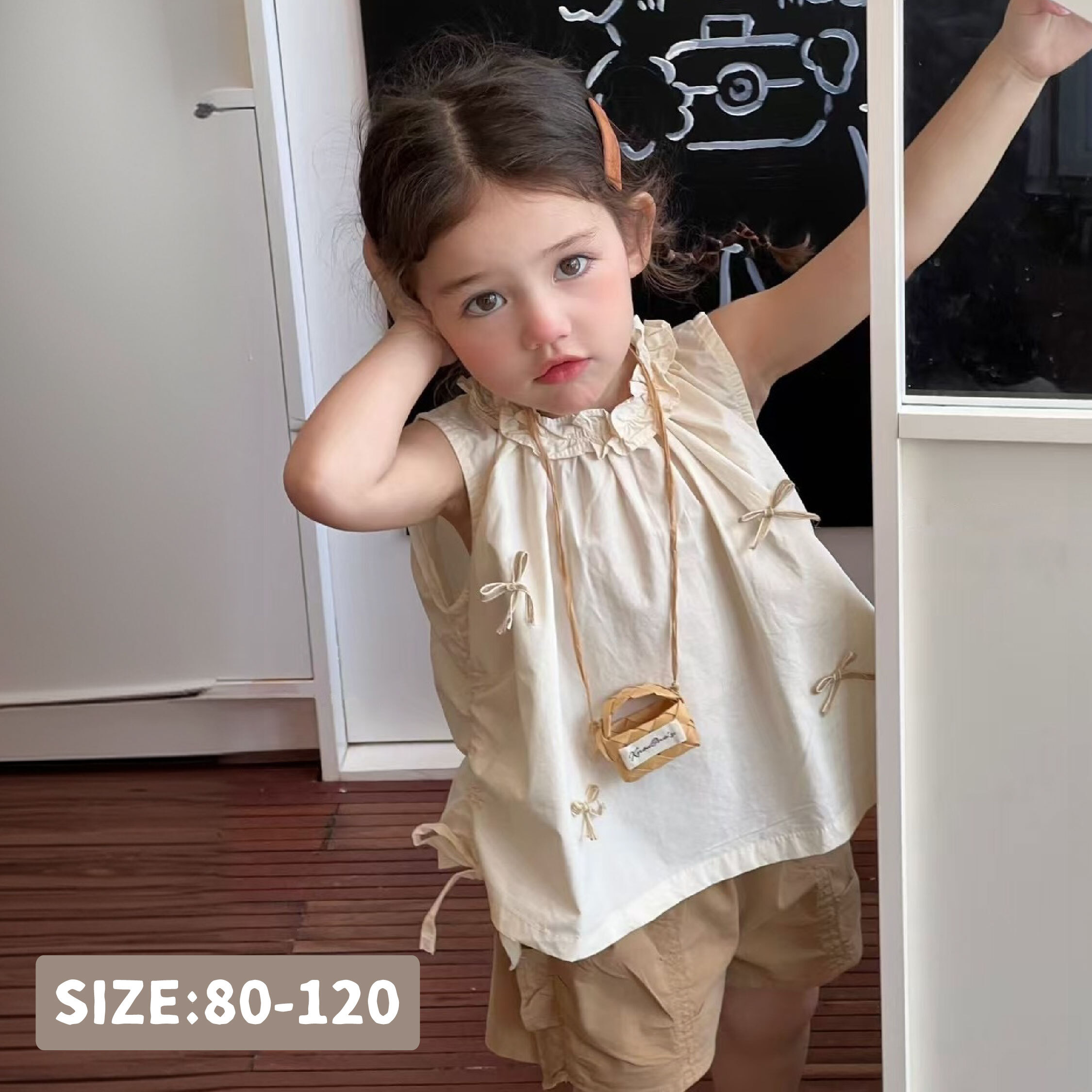 麻繩蝴蝶結側綁帶設計無袖上衣/背心 (H50483)