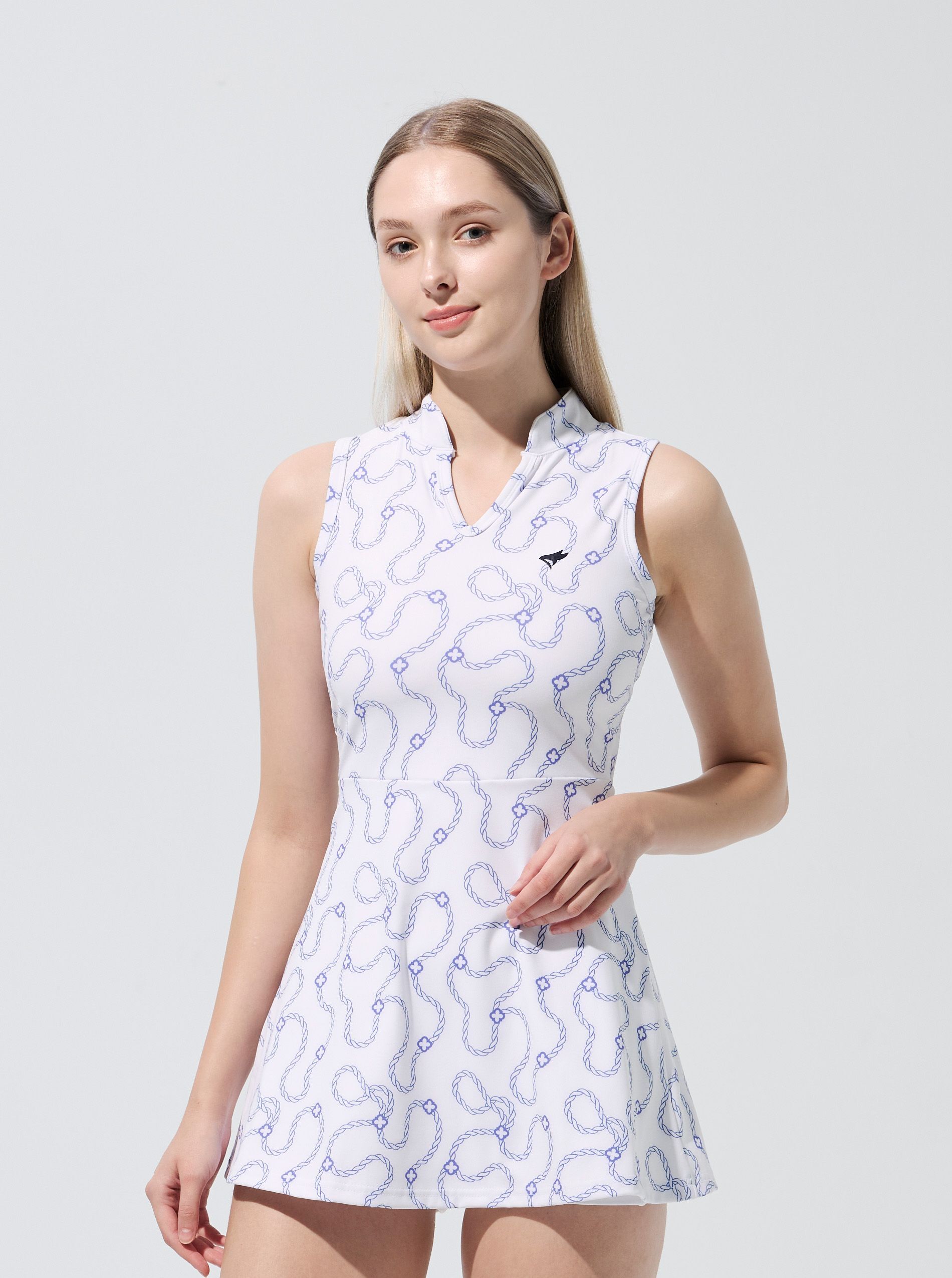 法式露背連身裙-繩結印花