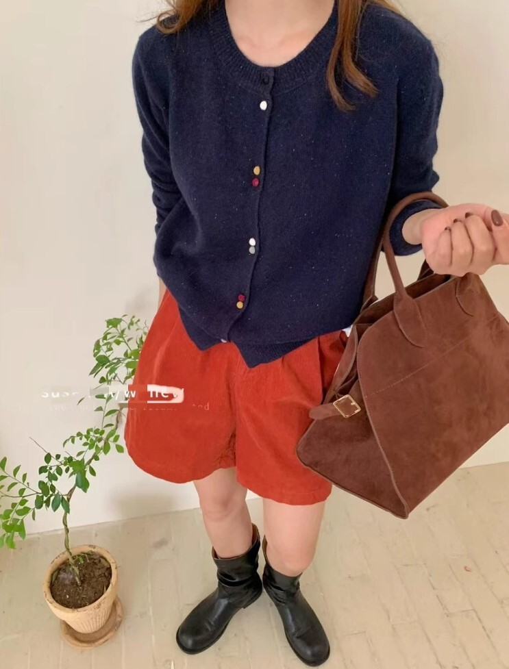 Elegant Knit Cardigan with Colorful Buttons for Fall & Winter