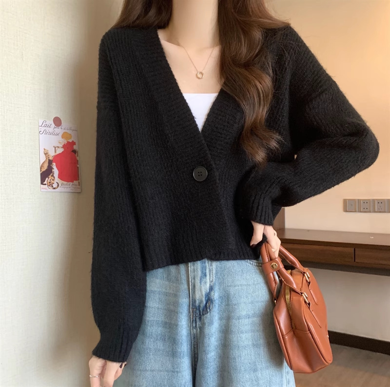 Korean V-Neck Soft Knit Cropped Cardigan