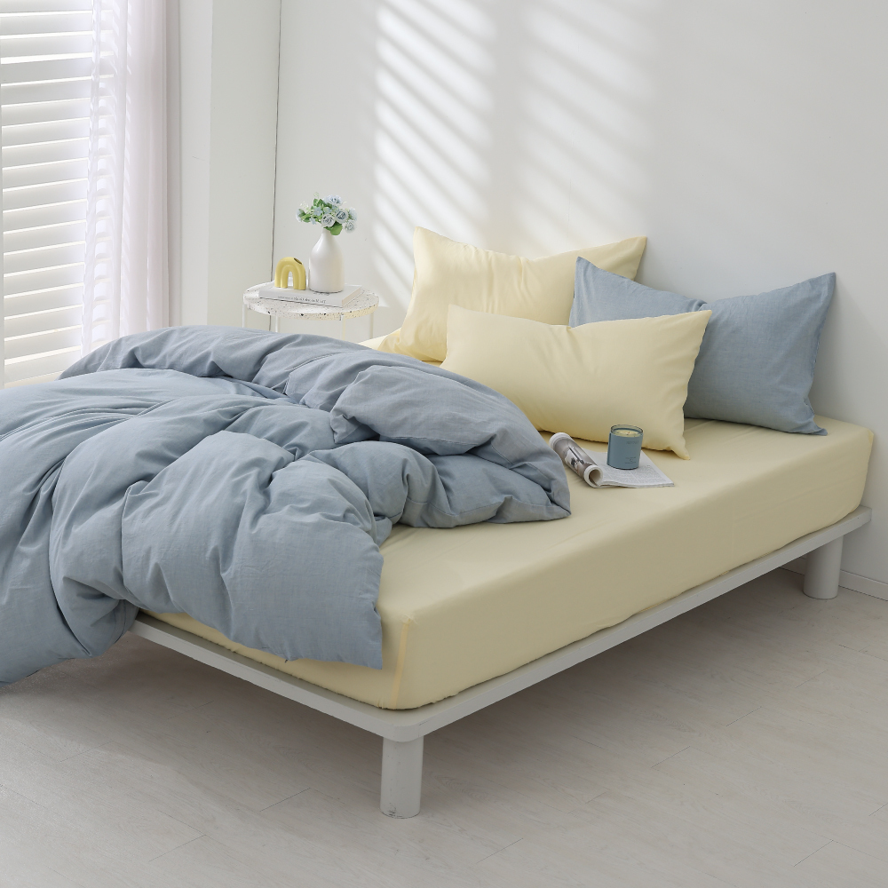 水洗棉｜100%純棉｜雙色配｜棉腆杏ｘ浪花藍