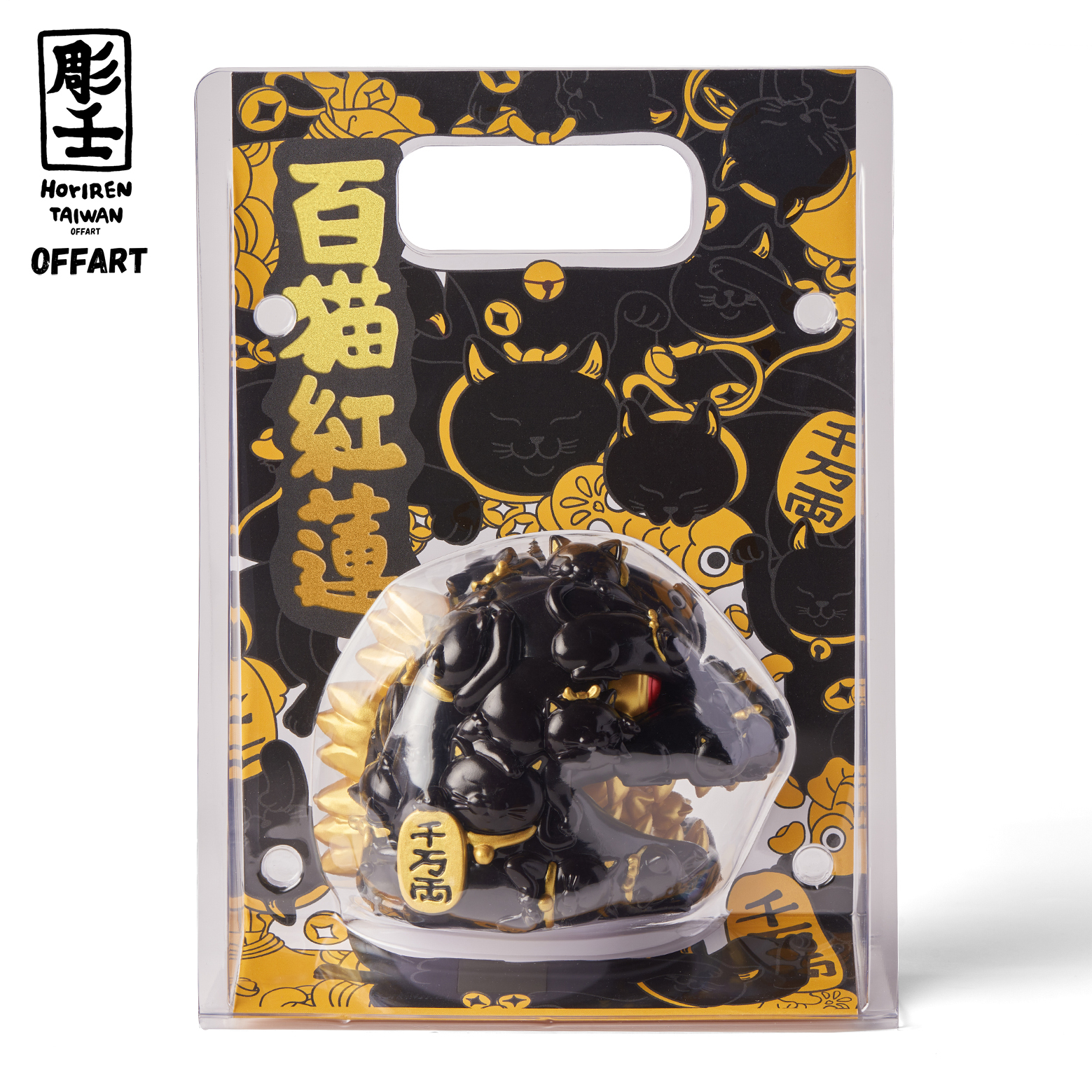 OFFART X阿壬 百貓紅蓮 Mini 迷妳招財頭雕 - 墨金版