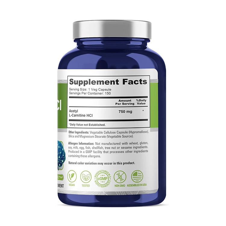 NusaPure Acetyl-L Carnitine,750 mg, 150 Capsules