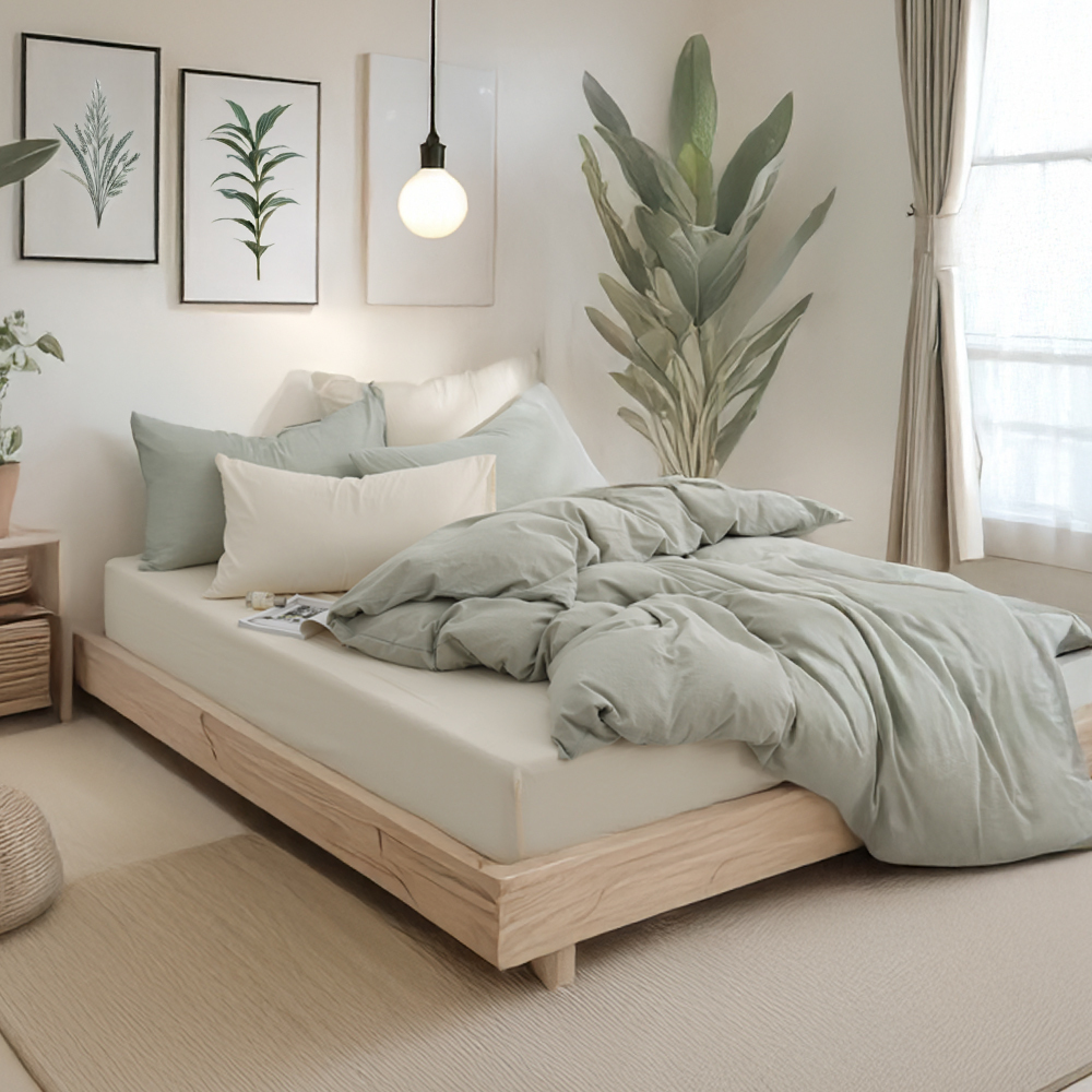 水洗棉｜100%純棉｜雙色配｜棉橙白ｘ森語綠