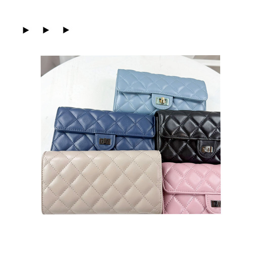 菱格紋真皮拉鍊長夾  #SM-1988