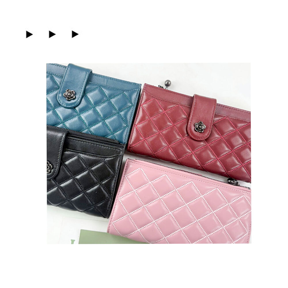 菱格紋真皮拉鍊長夾  #SM-9132