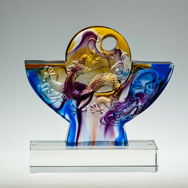 鹿港窯 居家開運琉璃擺飾.獎牌 旭日東昇(龍)