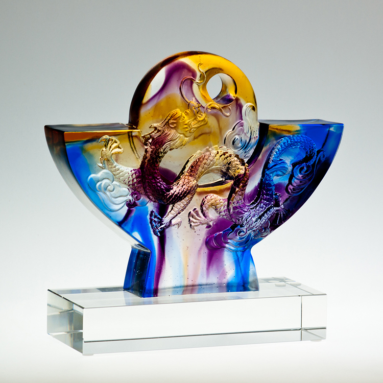 鹿港窯 居家開運琉璃擺飾.獎牌 旭日東昇(龍)