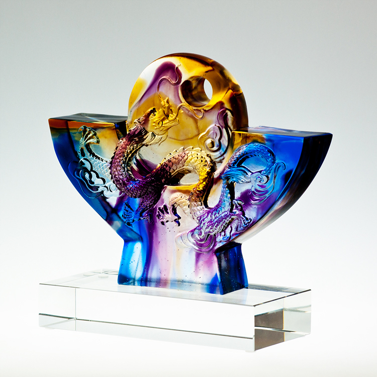 鹿港窯 居家開運琉璃擺飾.獎牌 旭日東昇(龍)